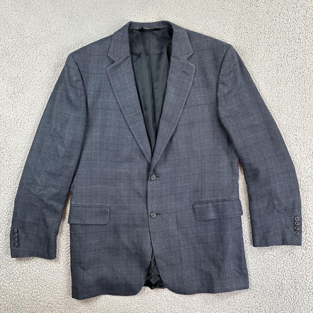 Jos A Bank Silk Wool Blazer Men 44L Blue Plaid 2 Button Lined‎ Sport Coat Jacket